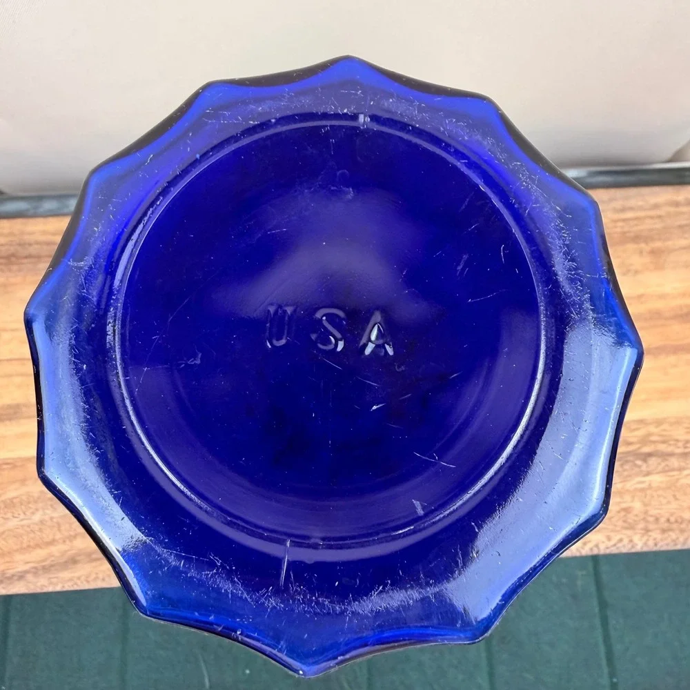 Vintage Cobalt Blue Glass Fluted Bud Vase Paneled Flared Rim Made in USA 9.25